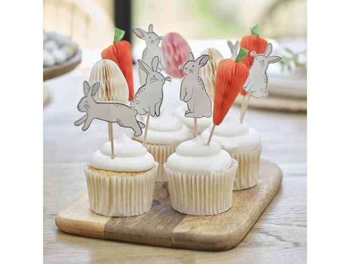 Ginger Ray Easter Cupcake Toppers met 6 Bunnies, Wortelen & 3 x Honeycomb Eggs, 12 verpakkingen, Multi