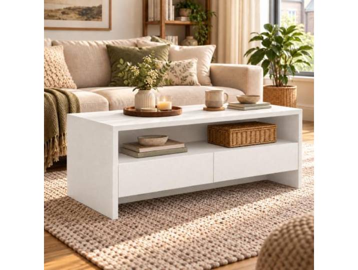 Cedario Couchtisch Holz mit Stauraum, 2 Schubladen & offenem Fach Wohnzimmertisch mit 2 Schubladen und offenem Fach, in 5 Größen und mehreren Farben für flexiblen Stauraum modernes Wohnen