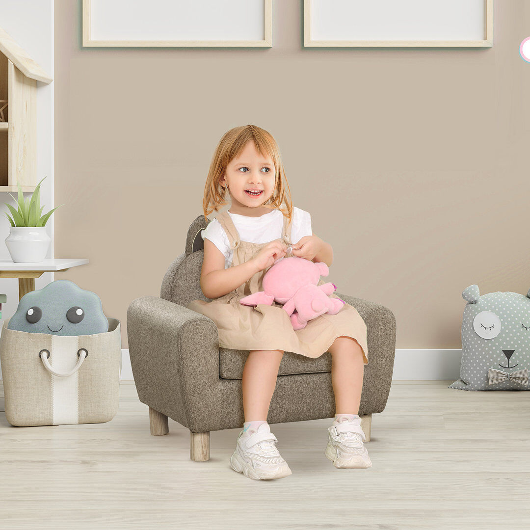 Isabelle & Max Mexia Kids Sofa Toddler Chair with Ear Modeling for Preschool Wood Brown Brown 50cm H X 60cm W X 42cm D