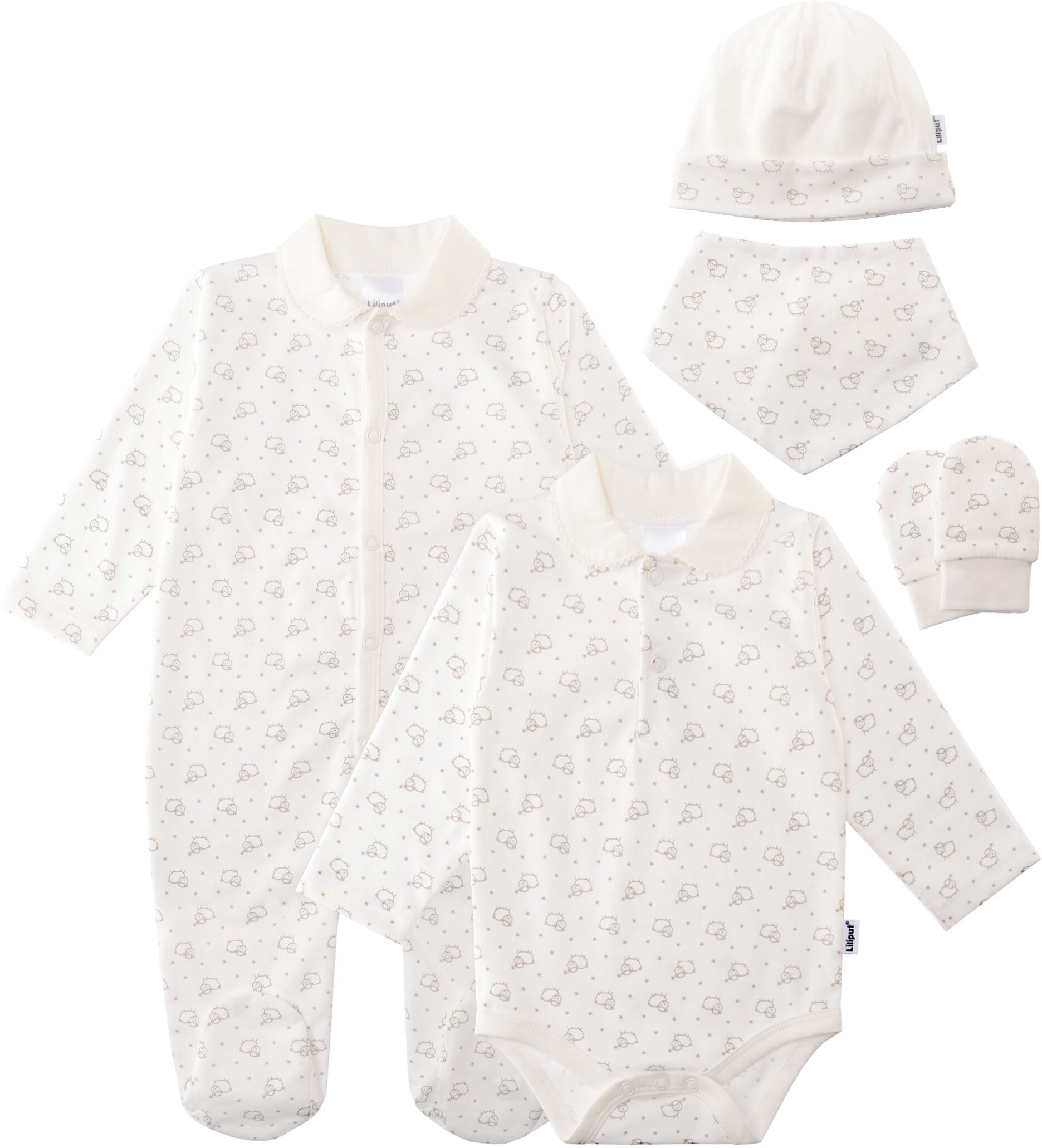 Erstausstattungspaket LILIPUT "Schäfchen", Mädchen, Gr. 50/56, weiß, 100% Baumwolle, KOB Set-Artikel Erstausstattungspaket, mit dezentem Schäfchen-Print