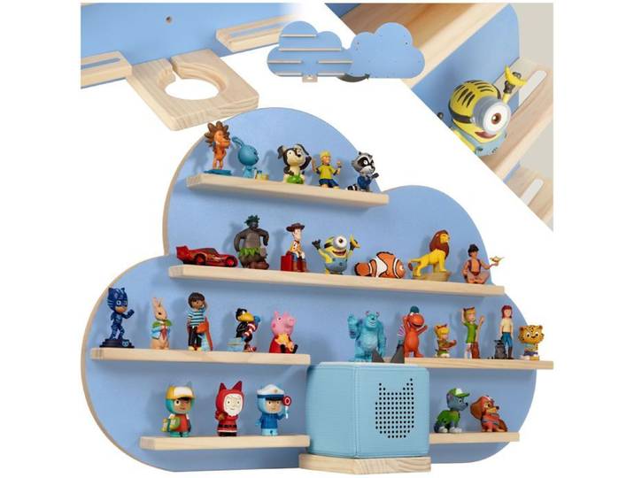 Étagère murale - TECTAKE - Étagère MYLITTLESTORY CLOUD pouvant accueillir jusqu'à 28 figurines en bois magnétique - Bleu