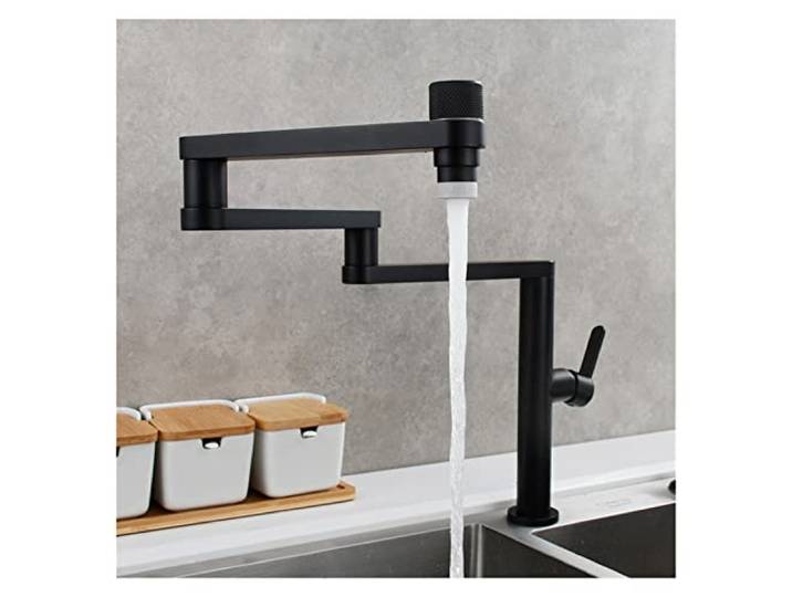 Küchenarmatur, Klappbarer Küchenarmatur aus Messing, Doppelgelenk, Schwenkarme, heißes, kaltes Wasser, dreiteilige Verlängerung, Waschbeckenarmatur mit zwei Funktionen(Black Three)