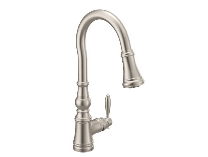 Moen Weymouth S73004SRS Traditioneller Einhebel-Küchenarmatur mit Power-Boost, fleckenresistent, Edelstahl