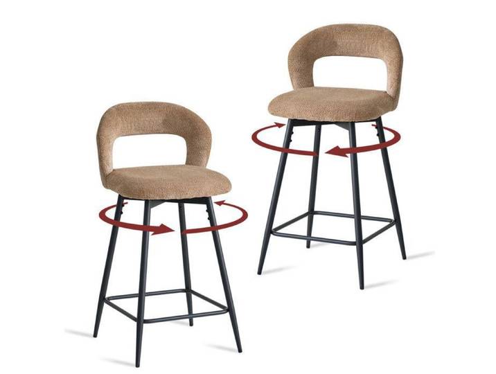 Tabourets de bar – Lot de 2 – Pivotants à 360° – Tabourets hauts – Dossier ajouré – Marron