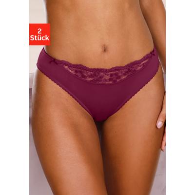 Slip NUANCE BY LASCANA "mit Spitzeneinsatz vorne", Damen, Gr. 32/34, Microfaser, lila (2x cassis), Microfaser, Obermaterial: 85% Polyamid, 15% Elasthan, körpernah, Unterhosen Slip, als Dessous-Set kombinierbar, Dessous