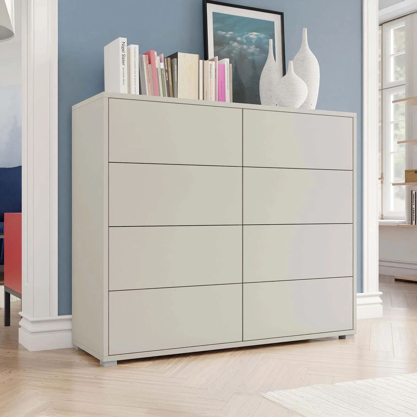 garneroarredamenti Cassettiera 120x93h cm 8 cassetti moderna beige cashmere Eindhoven