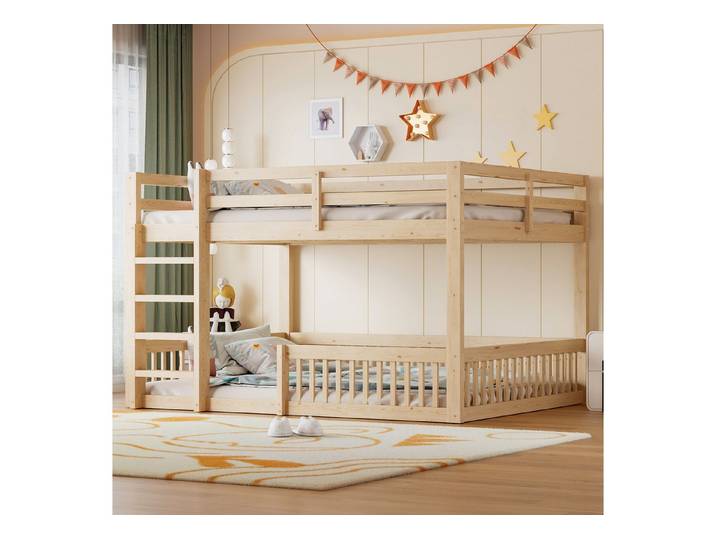 Flieks Etagenbett, Kinderbett Holzbett Familienbett 160x200cm mit Geländern und Leiter