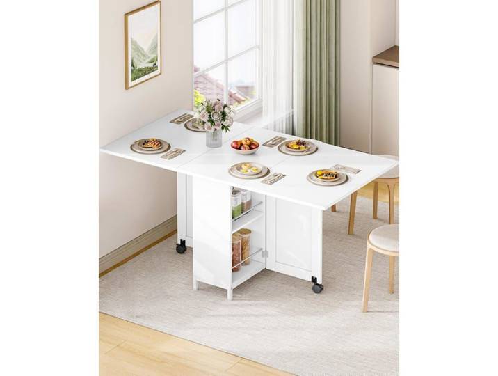 Table à Manger Pliante avec Roues Table de Cuisine rectangulaire Extensible et Pliante Convient aux Petits espaces Blanc