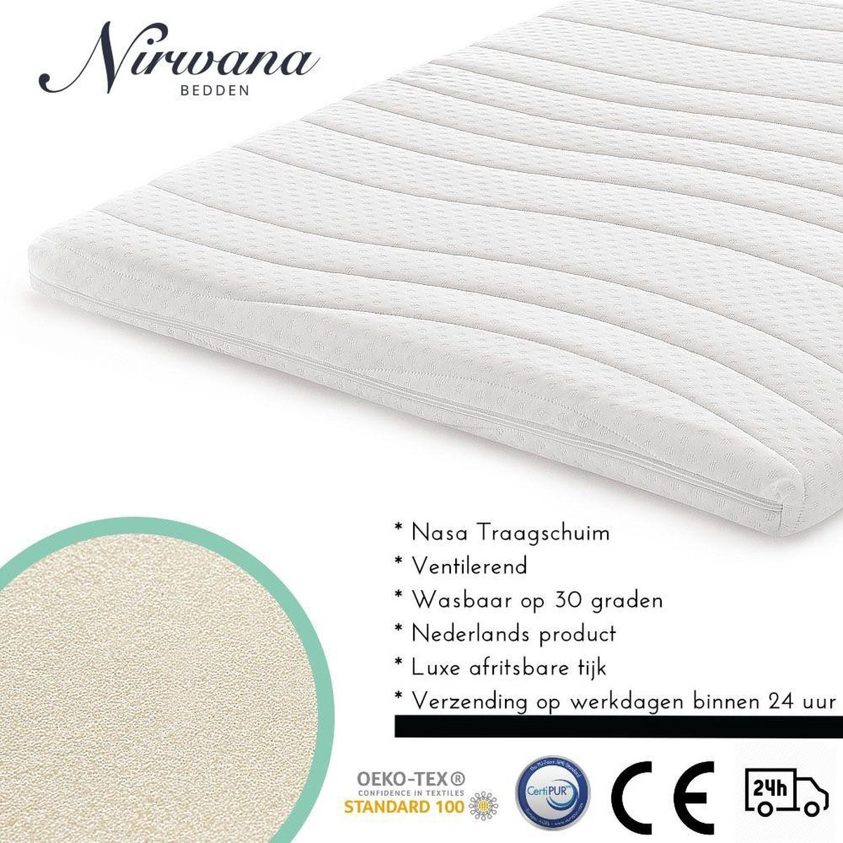 Nirwana Bedden NASA Traagschuim Topdekmatras Topper 160 x 200 x 7 cm