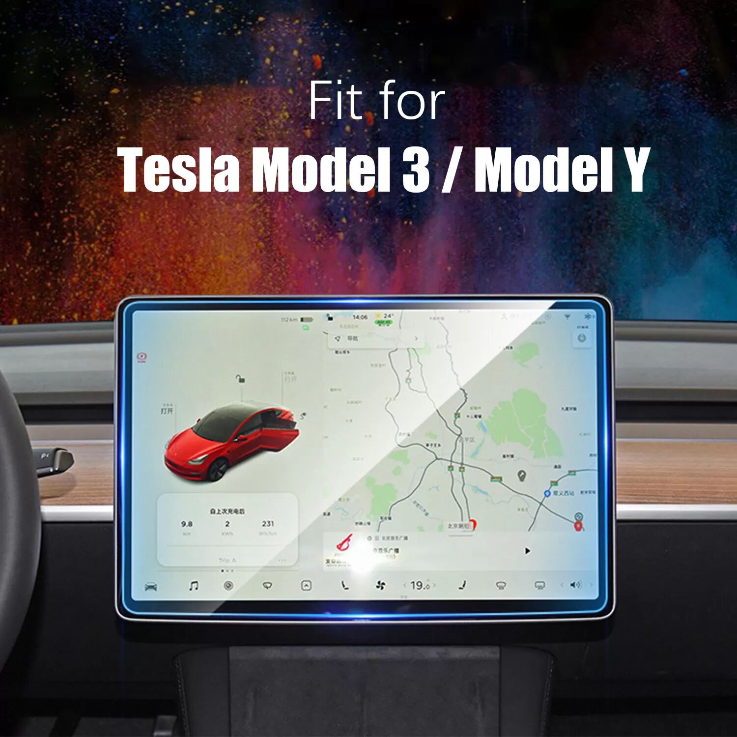 INF Displayschutz aus gehärtetem Glas für Tesla Model 3 / Model Y