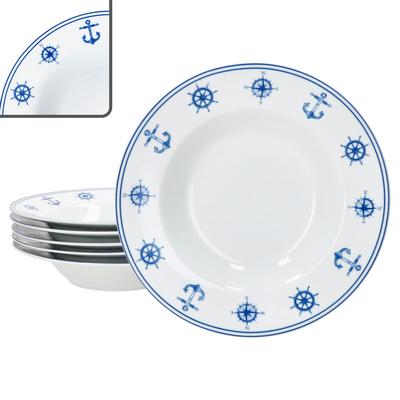 Ahoi 6x Suppenteller 180ml Porzellan 6 Pers. tiefe Teller Pasta nautisch Anker