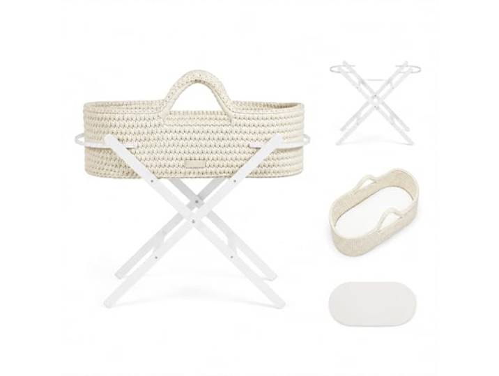 Ickle Bubba Nova Gehäkeltes Babybettchen & Klappständer – Geeignet von der Geburt bis 9 kg, kompakt und leicht, inklusive Plüschmatratze, ideal für Nickerchen zu Hause oder auf Reisen (Cloud/Weiß)