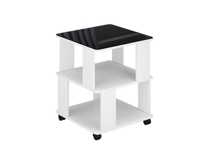 Vicco Couchtisch Velito, Weiß/Schwarz, 50 x 50 cm mit Rollen für flexible Platzierung im Wohnbereich