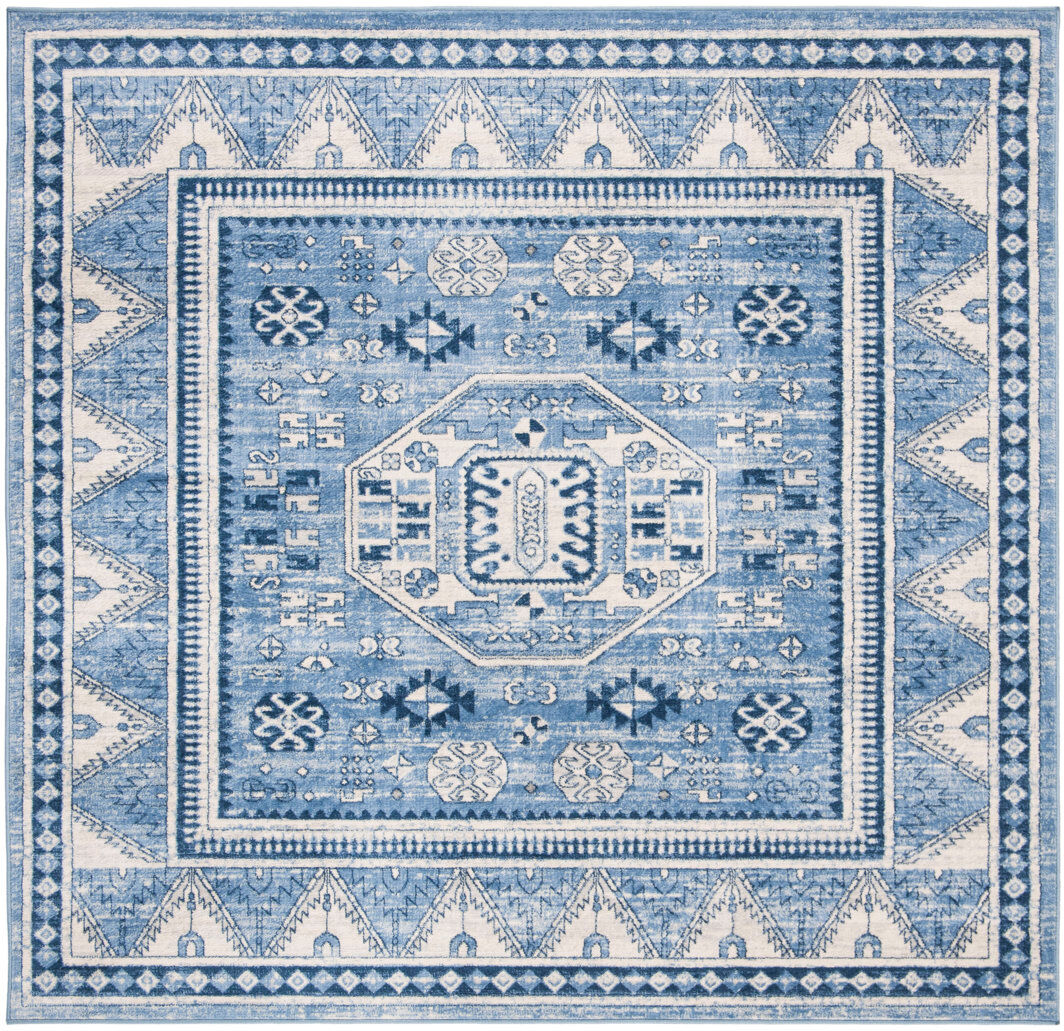 Bloomsbury Market Attleboro Southwestern Hand Woven Area Rug Blue Square 201 cm