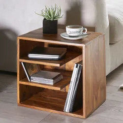 FineBuy Beistelltisch 43x43x30 cm Wohnzimmertisch Holz massiv Nachttisch