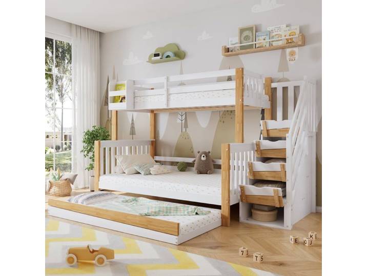 Lit superposé Logidon lit triple positions blanc naturel 90x200 120x200