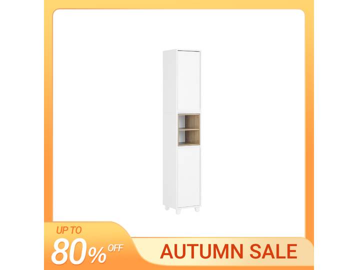 SoBuy BZR147-W Armoire de salle de bain Armoire de bain haute et Narsy avec 2 portes et compartiments ouverts avec sol réglable Blanc