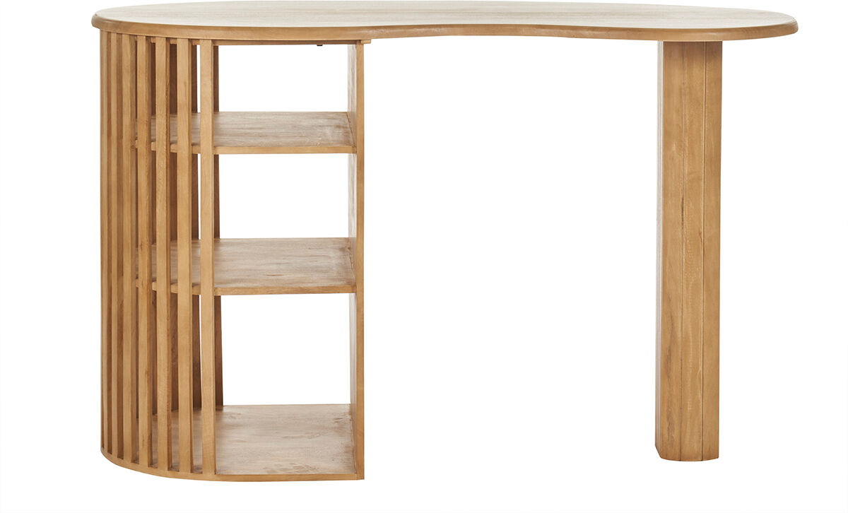 Miliboo Ilot - table de bar avec rangements en bois clair manguier massif H90 cm LOBIO