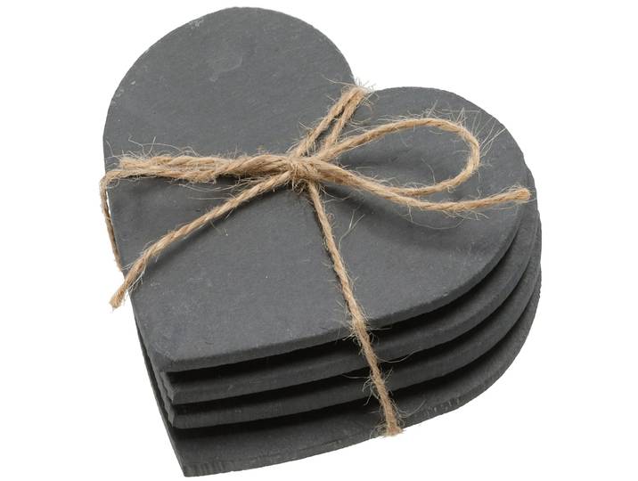 4er-Set Herz-Schiefer-Untersetzer, Glasuntersetzer in Herz Optik, je 10 x 10 cm