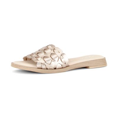 Pantolette GABOR, Damen, Gr. 36, Leder, beige (goldfarben), Glattleder, Schuhe Pantolette, Blockabsatz, Sommerschuh mit hübschen Flechtriemen