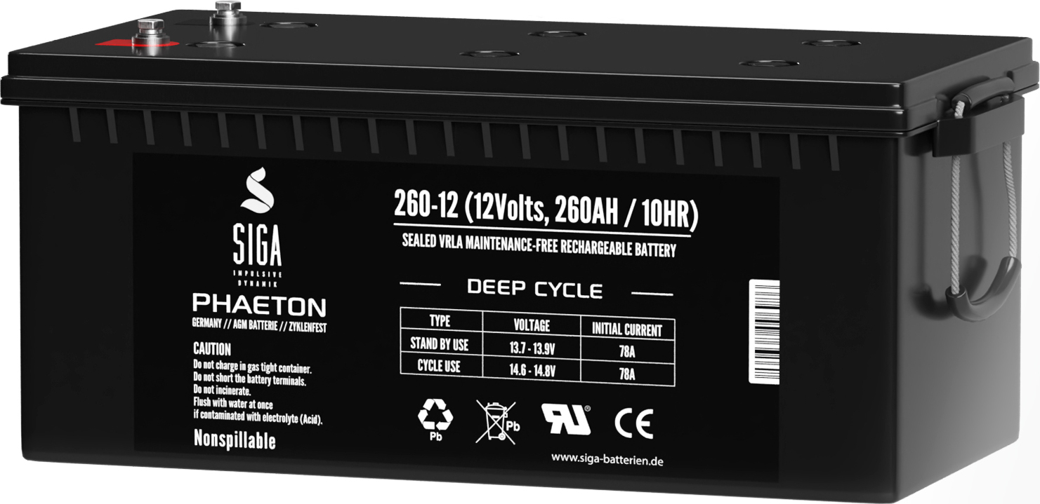 SIGA Phaeton AGM Deep Cycle Akku Batterie 260AH 12V