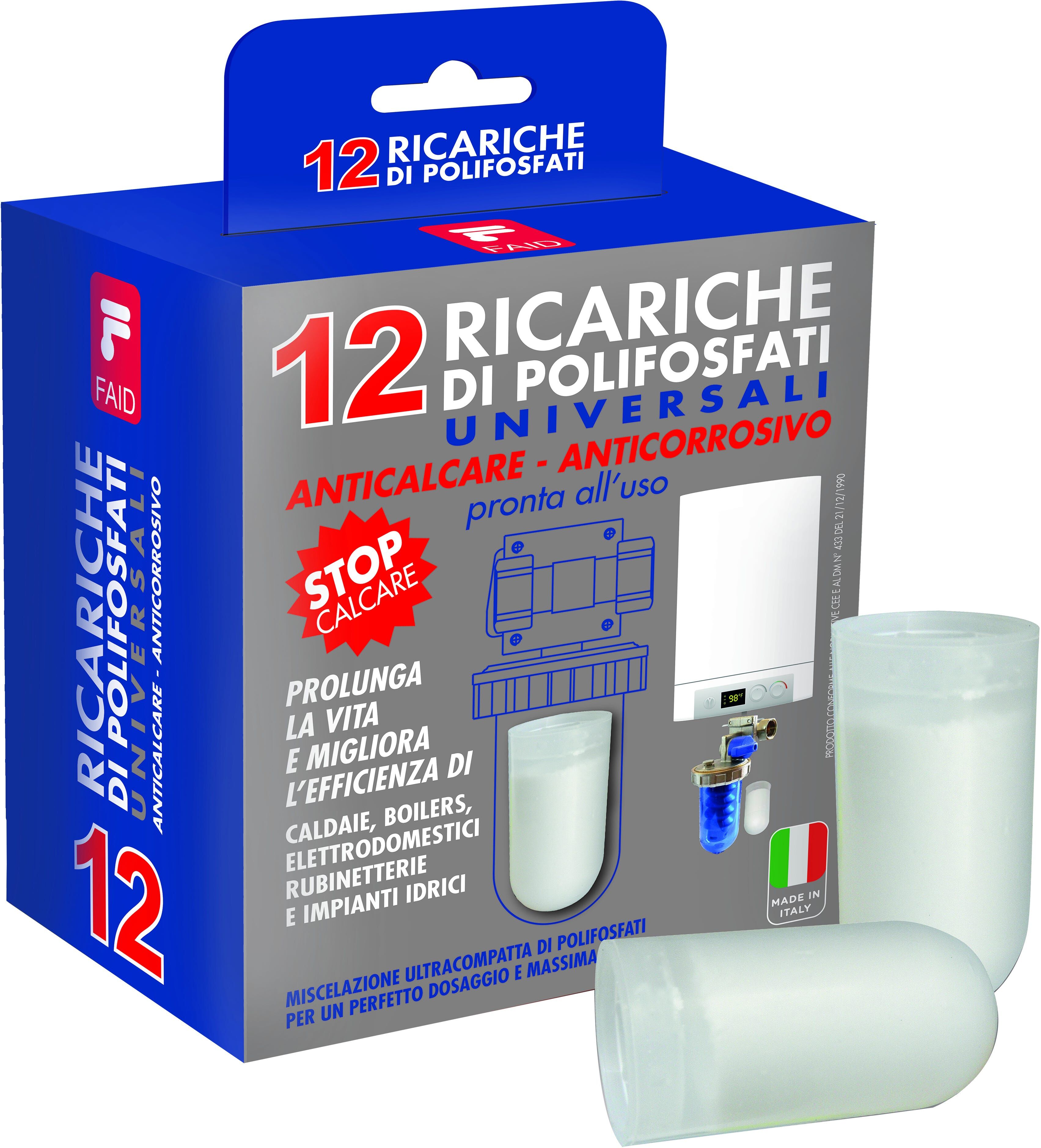 Faid RICARICA SALI DI POLIFOSFATI  PER DOSATORI CONFEZIONE DA 12 CARTUCCE
