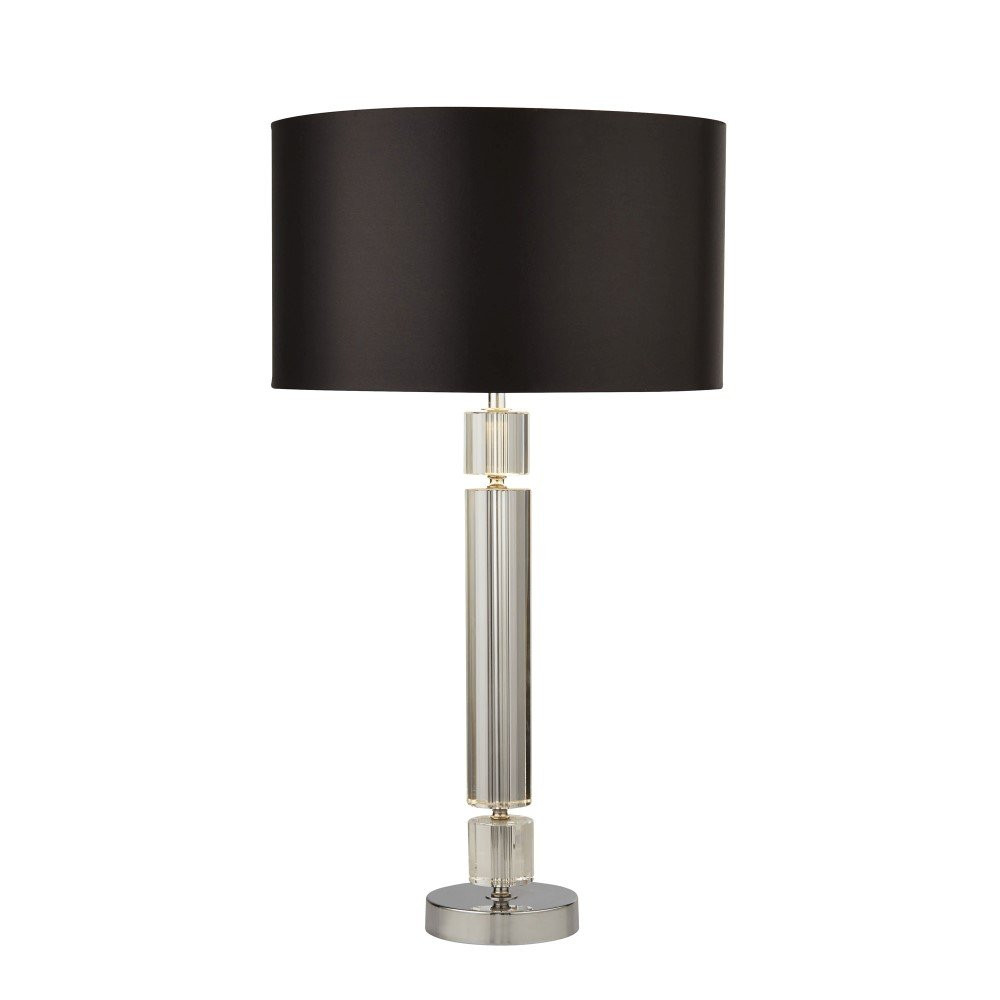 Searchlight Schemerlamp Table EU9387CC - Zwart en Zilver met Metalen Cilinder en Stoffen Kap