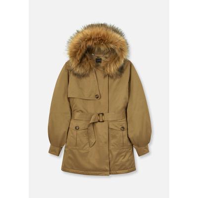 Parka MADELEINE "Parka Parka mit Kapuze und abnehmbarem Fake-Fur", Damen, Gr. 40, beige (macadamia), Obermaterial: 65% Polyester PES. 35% Baumwolle CO., Modern, Mäntel Parka