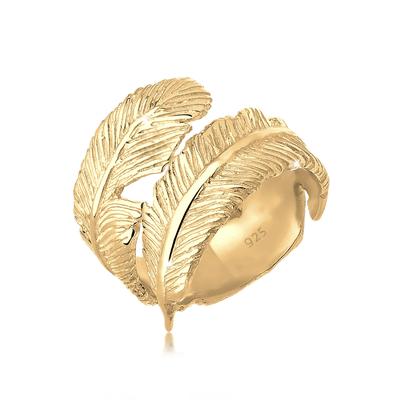 Silberring ELLI "Ring Offen mit Feder Design 925 Silber", gold, Fingerringe, Damen, Silber 925 (Sterlingsilber), Silberring