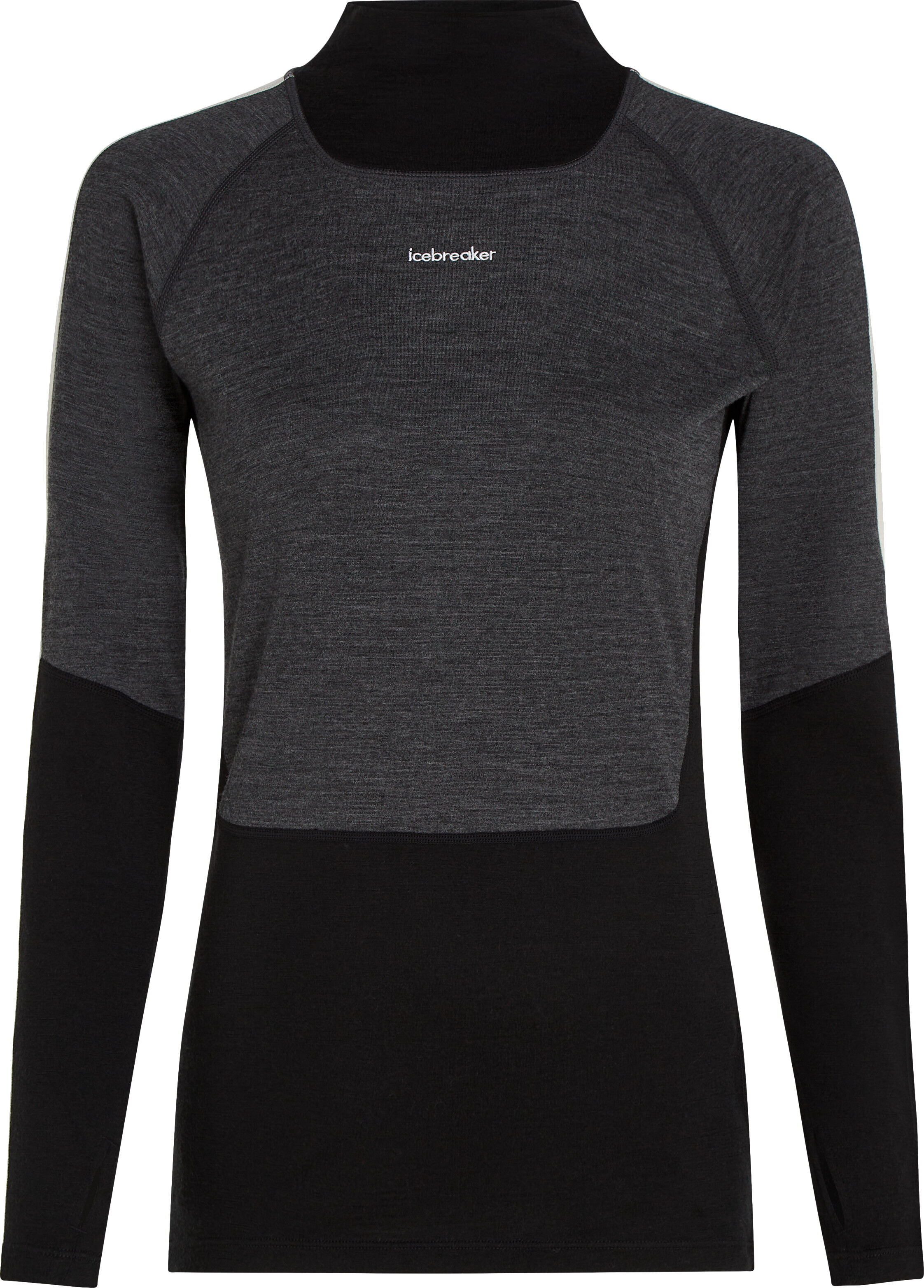 Icebreaker Women's Merino 200 Oasis+ Long Sleeve High Neck Black/Jet Hthr/Undyed S
