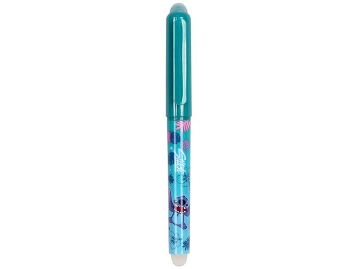 DISNEY Stitch Uitwisbare pen met gum, balpen, blauwe inkt, uitwisbaar, school (B)