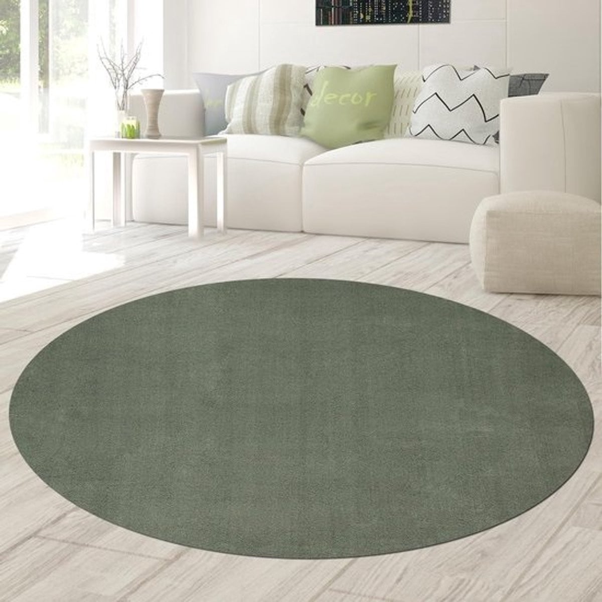 Hoogpolig Rond Vloerkleed Donkergroen - Extra Zacht Polyester Tapijt - Diameter: 120 cm