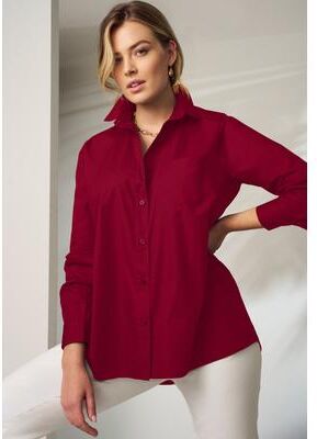 Plus Size Women's Stretch Cotton Oversized Poplin Shirt by Jessica London in Rich Burgundy (Size 24 W)
