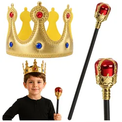 Königskostüm-Accessoires-Set: Krone, Zepter für Kinder, Gold