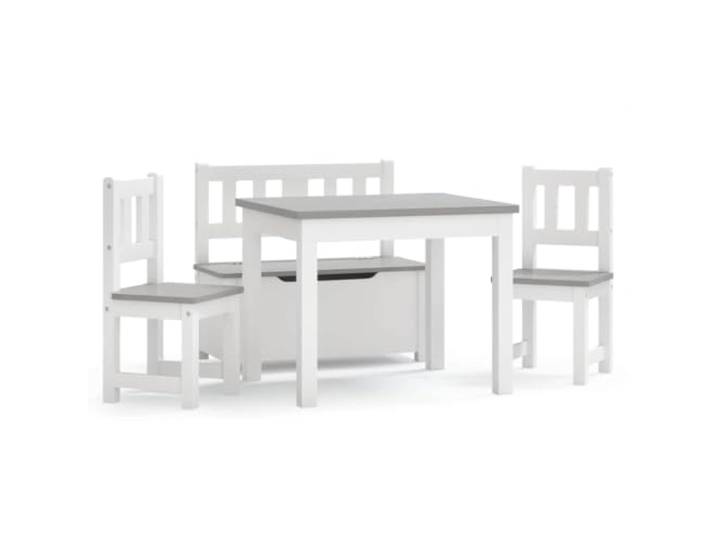 FDSAQOPT 4-TLG. -Sitzgruppe Weiß und Grau MDF MDF Material, leicht zu reinigen, Truhe mit Deckel, abgerundete Kanten, für Malen und Basteln