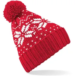 Beechfield Unisex Fair Isle Snowstar Beanie Bommel-Mütze B456 classic red/white one size