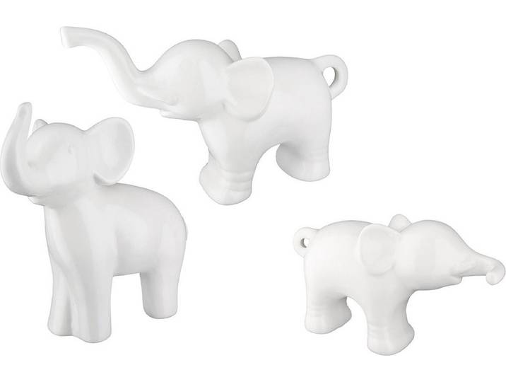 Gilde Handwerk - Beeld - Sculptuur - Olifantjes - Set/3 - Porselein - Wit