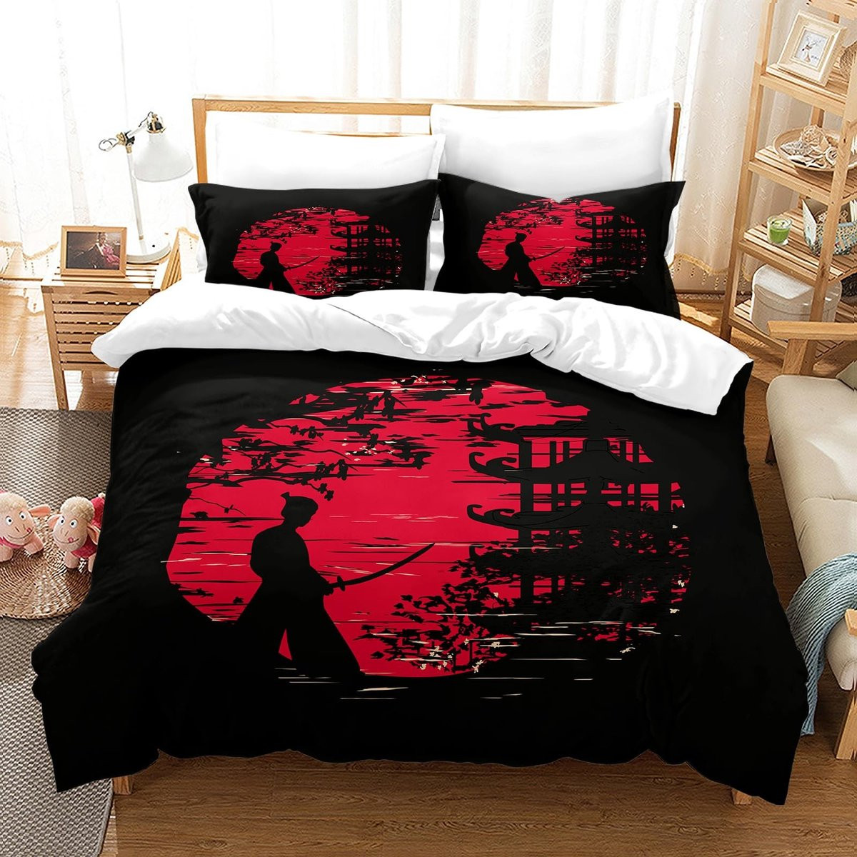 Dailygoods Dekbedovertrekset Japanse Stijl met 3D-effect Print en Kussenhoezen, 140 x 200 cm