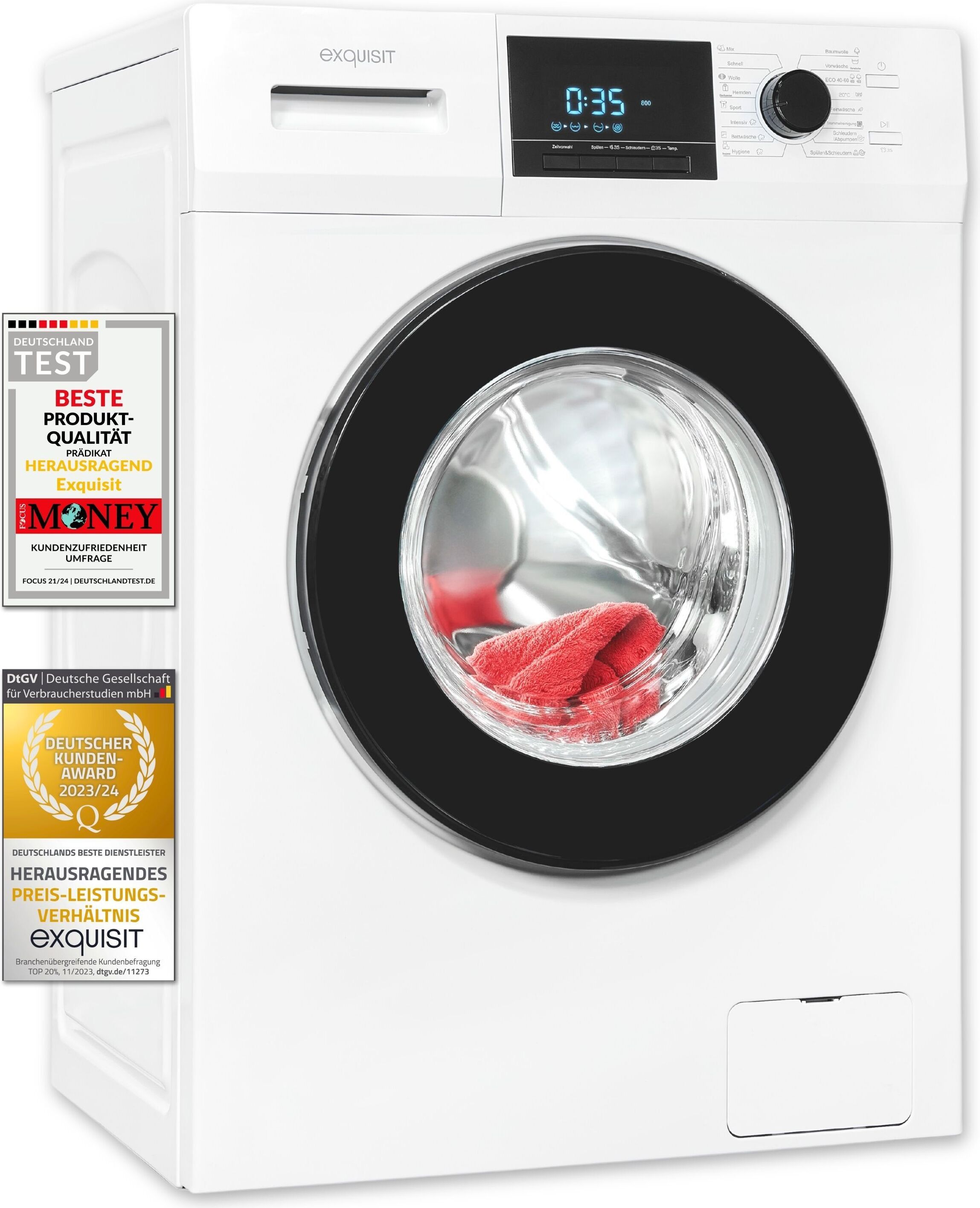 Exquisit Waschmaschine WA9214-340A weiss | 9 kg Fassungsvermögen | Energieeffizienzklasse A | 16 Waschprogramme | Kindersicherung | Startzeitvorwahl