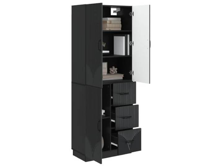 KTHLBRH Set mit 2 Schränken, schwarz, Holz, technisch 3 Regalböden, 3 Türen, 3 Schubladen, 20 kg pro Regal, für Wohnzimmer und Büro