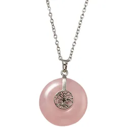 Kette mit Anhänger FIRETTI "Schmuck Geschenk Halsschmuck Halskette Ankerkette Lebensbaum Edelstein", bunt (silberfarben, rosa), Halsketten, Damen, Edelstahl, L: 60 B: 2mm, Made in Germany - mit Edelstein, B:2mm