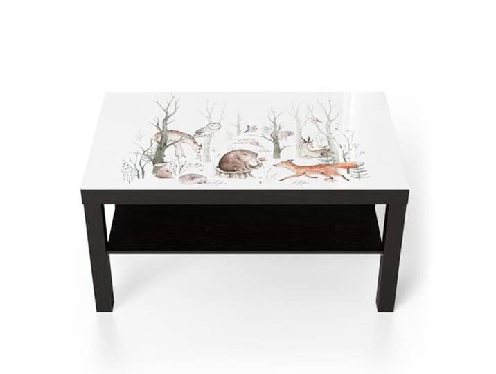 DEQORI Glastisch schwarz groß 90x50 cm Motiv Stilles Waldleben ausgefallener Beistelltisch aus Glas Hochglanz Couchtisch fürs Wohnzimmer moderner Couch Tisch mit Design