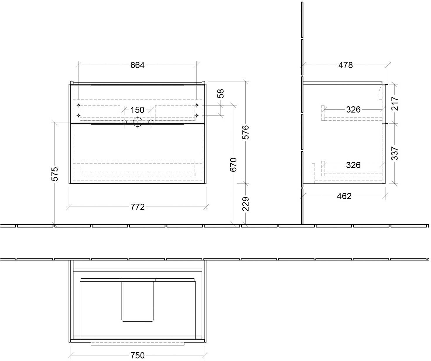 Villeroy & Boch Subway 3.0 Waschtischunterschrank 77,2 cm, 2 Auszüge, ohne LED-Beleuchtung