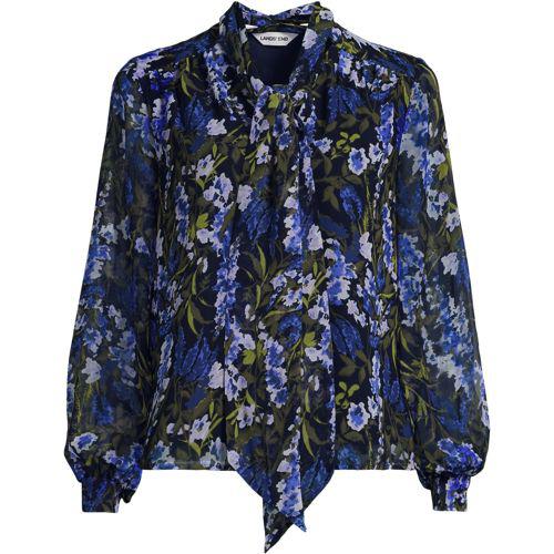 Chiffonbluse mit abnehmbarer Schleife für Damen in Plus-Größe, Damen, size: plus, Blau, Polyester, by Lands' End