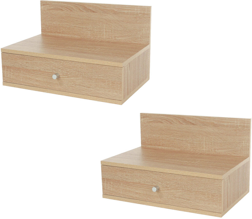17 Stories Tamiah Set of 2 Floating Wall-Mounted One Drawer Bedside Tables, Compact Beige 30cm H X 50cm W X 31.4cm D