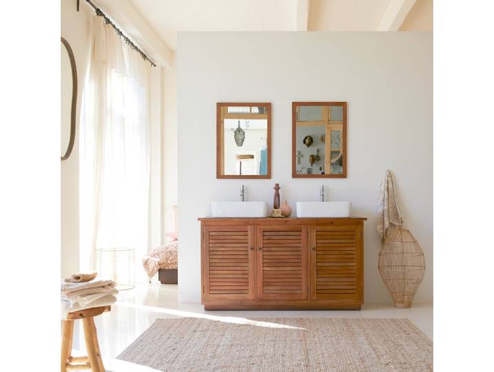 Waschtischunterschrank aus massiver Akazie 130 cm Loggia - Natur - Acacia