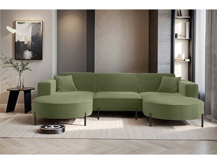 Fun Möbel Wohnlandschaft Sofa U-Form VALENCIA in Stoff, Für Saugroboter geeignet