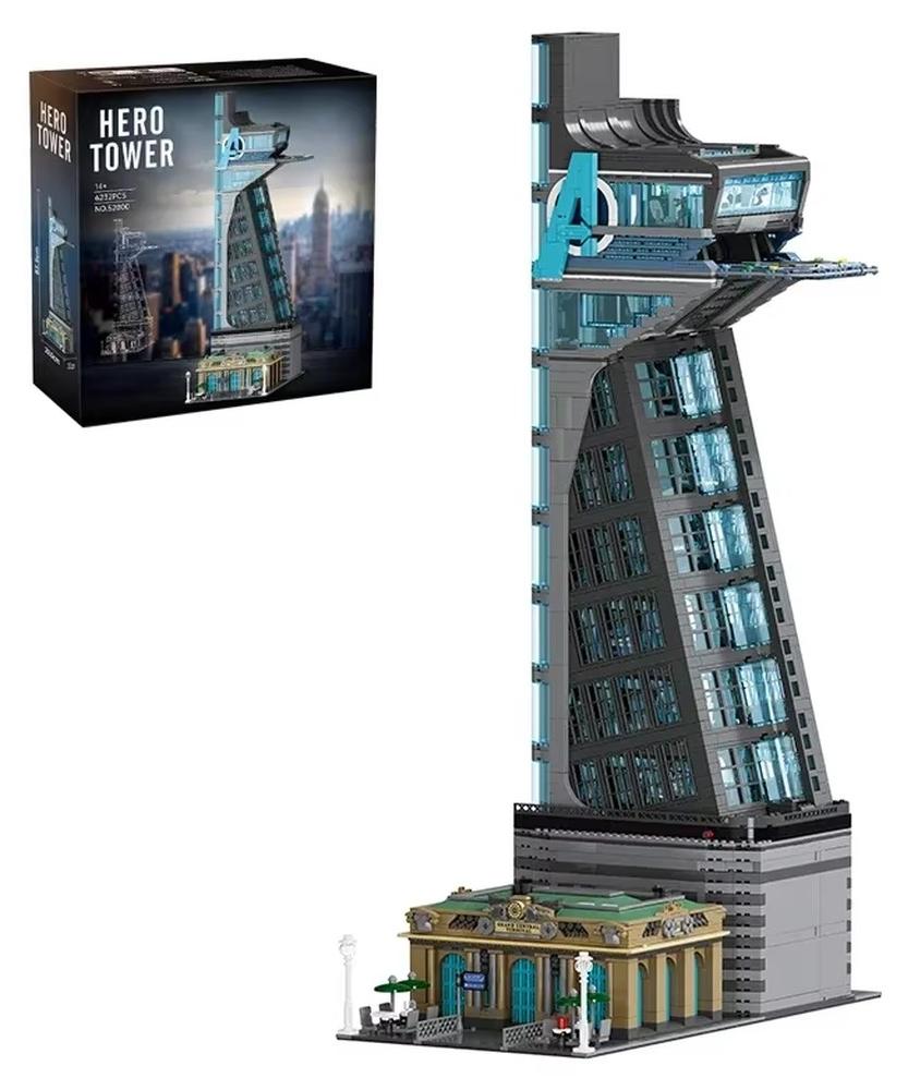 Klemmbausteine - Wolkenkratzer mit Heldenhauptquartier - 6232 Teile - Modulares Architekturmodell - Film- und Spielthema - LED-Beleuchtung - Ab 14 Jahren