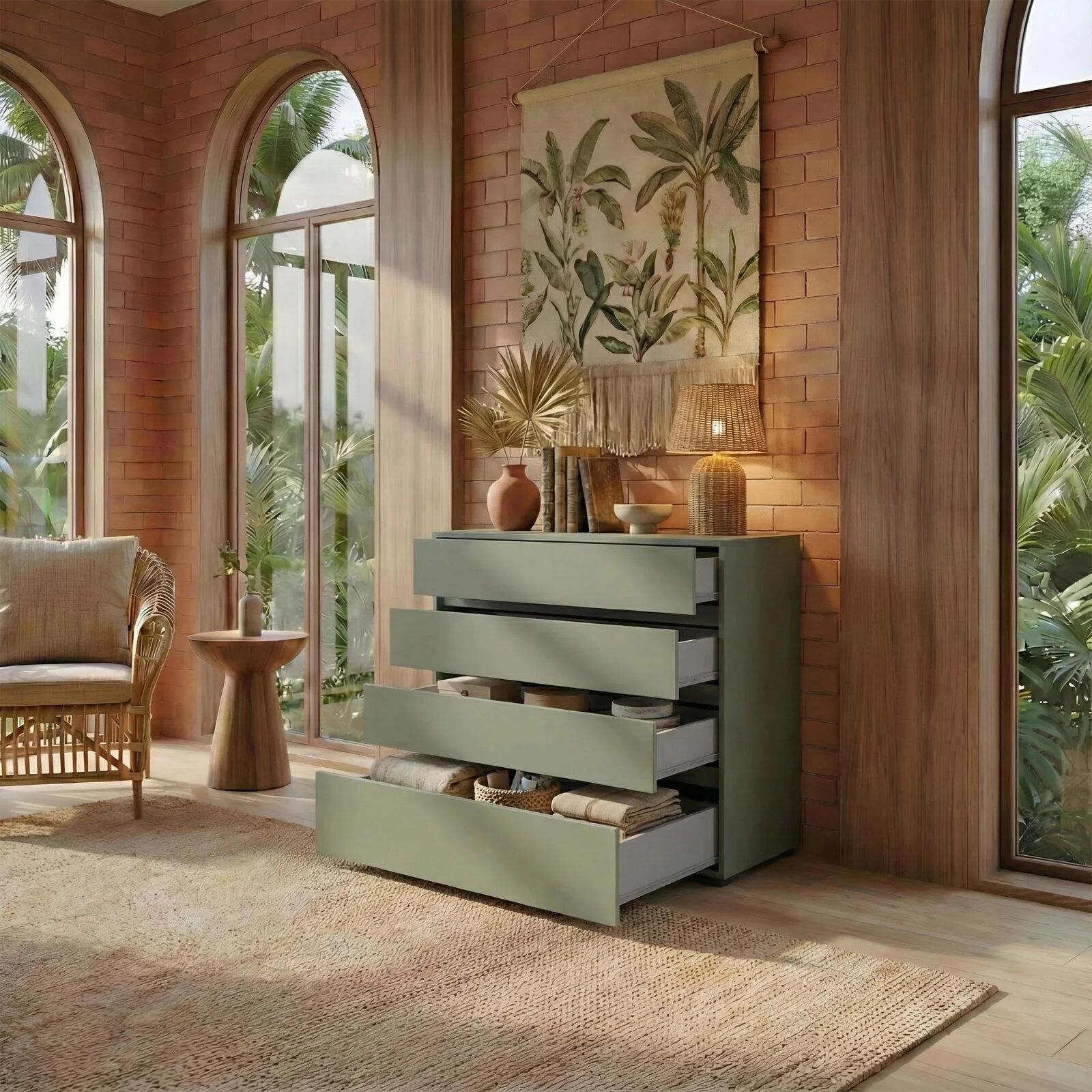 garneroarredamenti Cassettiera 80x85h cm 4 cassetti verde Lolla