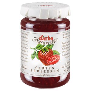 Darbo Marmelade Naturrein Extra fein passiert, Gartenerdbeeren, ohne Stücke & Kerne, vegan, 50% Fruchtgehalt, im Glas, 450 g